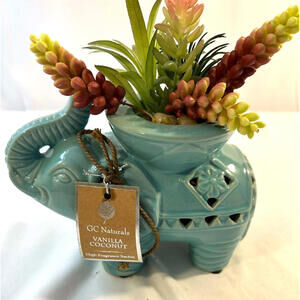 Elephant Ceramic Planter with Faux Succulents GC Naturals Vanilla Coconut